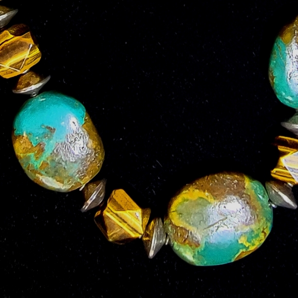 Chunky Turquoise Tiger Eye Sterling 925 Necklace 20" earrings set - Picture 4 of 7